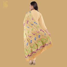 Birds of Paradise Yellow Pure Georgette Handloom Banarasi Bandhani Dupatta - Khinkhwab Unstitched Elegant Jamawar Traditional Wear, Elegant Jamawar Lehenga For Festive Occasions, Elegant Festive Jamawar Dupatta, Elegant Brocade Embroidered Fabric In Traditional Drape, Elegant Brocade Embroidered Fabric With Traditional Drape, Elegant Brocade Fabric With Traditional Drape, Wedding Jamawar Embroidered Fabric, Elegant Brocade Traditional Wear For Festive Occasions, Elegant Festive Brocade Traditional Wear