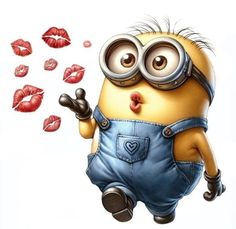 a drawing of a minion with lips coming out of it