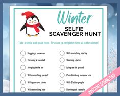 a winter scavenger hunt with an image of a penguin