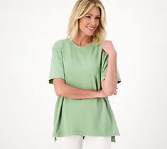 The comfy tee of your dreams, this oversized tunic style is your go-to pick for cozying up on the couch or sitting on the porch in the morning with a cup of coffee. From Cuddl Duds. Cozy Cotton Tops For Casual Gatherings, Comfy Oversized Everyday Tops, Comfy Oversized Tops For Everyday, Oversized Comfortable Tops, Comfortable Short Sleeve Top For Casual Gatherings, Comfy Green Cotton Top, Comfy Spring Tops, Comfy Solid Color Spring Tops, Green Cozy Top With Relaxed Fit