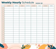 a printable weekly schedule for the week with flowers and leaves on pink, orange and yellow background