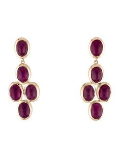 14K Yellow GoldFeaturing 12.03 Carat Oval Ruby Cabochons Oval Cabochon Earrings For Evening, Formal Oval Cabochon Earrings With Polished Finish, Modern Oval Cabochon Earrings, Ruby Drop Earrings, Crystal Jewellery, Crystal Jewelry, Ruby, Jewelry Earrings, Drop Earrings