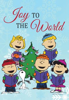 a charlie brown christmas card with the words, joy to the world and peanuts around it