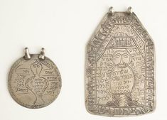 Two pendants for protection of newborn baby showing Lilith bound. From Iran, ca. 1890 Forest Fashion, Indian Antiques, Alchemic Symbols, Feminist Icons, Judaica Art, Cute Cartoon Characters, Jewish Art