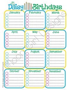 a printable birthday calendar for kids