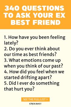 Explore 340 thought-provoking questions to ask your ex best friend, designed to help navigate difficult conversations or gain closure. Reflect on the past and engage in meaningful dialogue. Use these questions as a tool for healing and understanding. Find out more by clicking on the pin! Work Etiquette, Psychology Terms, Ex Best Friend, To Start A Conversation, Rebuilding Trust, Friendship And Dating, Difficult Conversations