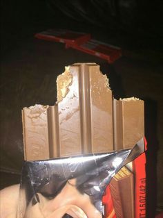 there is a chocolate bar on top of a bag