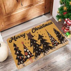 merry christmas trees door mat on the floor