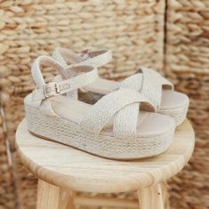 Straw Espadrilles Sandals Runs True To Size Summer Natural Espadrilles For Beach Season, Natural Color Summer Espadrilles For Beach Season, Trendy Natural Straw Sandals, Natural Textured Summer Espadrilles, Summer Espadrille Sandals For Outings, Summer Platform Espadrilles In Natural Color, Beige Synthetic Espadrilles With Woven Sole, Summer Natural Platform Espadrilles, Beige Espadrilles With Woven Sole For Summer Outings