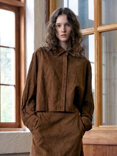 Composition : POLY100Color : BROWN_S,BROWN_MCountry of Origin : China Fit Check, Brown Suede, Top Shirt, Composition, Top Outfits, China, Embroidery, Clothes For Women, The Originals