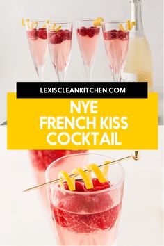 four glasses filled with pink liquid and garnished with lemons