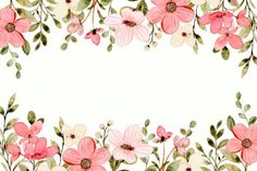 watercolor flowers and leaves on a white background with space for your text or image