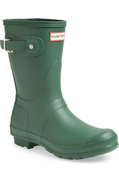 Hunter Original Short Waterproof Rain Boot (Women) | Nordstrom Waterproof Round Toe Boots With Buckle Closure For Outdoor, Outdoor Waterproof Boots With Buckle Closure And Round Toe, Classic Round Toe Boots For Rainy Weather, Hunter Short Boots Outfit, Hunter Short Boots, Short Boots Outfit, Hunter Short Rain Boots, Summer Dress Sandals, Hunter Short