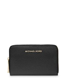 Michael Michael Kors Jet Set Leather Card Case Compact Black Evening Wallets, Compact Black Wallet For Business, Classic Black Coin Purse With Interior Card Slots, Compact Black Bag With Card Slots, Compact Black Wallet For Everyday Use, Michael Kors Designer Leather Wallet, Compact Black Travel Wallet, Compact Black Card Holder With Interior Slots, Elegant Black Card Holder With Zipper Closure