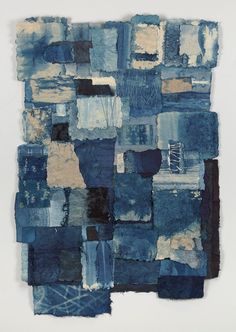 an abstract painting with blue and brown squares