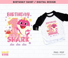 two birthday shirts with the number one shark on them