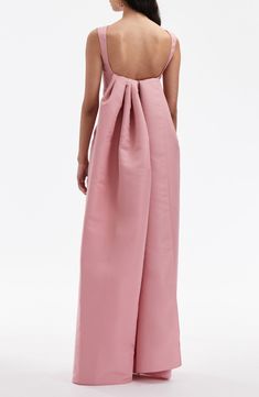 Oscar de la Renta Watteau Silk Satin Gown | Nordstrom Satin Gown Designs, Designer Clothing Brands, Summer Wardrobe Essentials, Satin Evening Dresses, Wedding Guest Shoes, Bateau Neck, Silk Gown, Satin Gown, Chiffon Gown