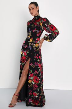 Graceful Arrival Black Floral Burnout Backless Maxi Dress Black Tie Wedding Guest Dress, Fall Wedding Outfits, Print Chiffon Maxi Dress, Formal Wedding Guest Dress, Black Tie Wedding Guests, Backless Maxi Dress, Fall Wedding Guest Dress, Black Tie Dress, Floral Print Chiffon