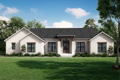 this is an artist's rendering of the front elevation of these ranch house plans