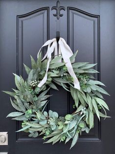 Farmhouse Bay Leaf and Eucalyptus Wreath - TwoInspireYou Wreaths For Front Door Summer, Spring Front Porch Decor, Summer Wreaths For Front Door, Spring Wreaths For Front Door, Summer Front Door Wreath, Artificial Foliage, Wreath Hanger, Eucalyptus Wreath, Summer Wreaths