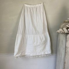 White Antique Petticoat skirt  French applique ruffled simple Woman's clothing vintage clothes The Textile Trunk by TheTextileTrunk on Etsy Vintage White Skirt With Attached Cancan, Cotton Skirt With Ruffle Hem For Daywear, Vintage Long Ruffled Petticoat, Vintage Ruffled Skirt Petticoat, Vintage Tiered Petticoat With Lined Skirt, Vintage Dress With Gathered Tiered Skirt, Vintage Ruffled Spring Petticoat, Vintage Ruffled Petticoat For Spring, Vintage Spring Petticoat With Ruffled Skirt