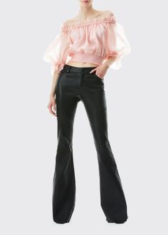 Alice + Olivia Brent High-Waist Leather Bell Pants - Bergdorf Goodman Bell Pants, Bell Bottom Pants, Bell Bottom, Bergdorf Goodman, Lambskin Leather, Alice Olivia, Bell Bottoms, Made In Usa, Full Length