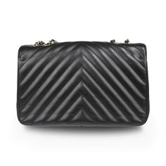 Chanel 'Statement Flap' handbag in black chevron quilted lambskin leather with soft gold hardware. Features a turn-lock logo closure, an adjustable small chain strap, and a black canvas lined interior with a slip and zip pocket. Circa 2019. Includes dust bag. Brand = Chanel Condition = 8/10, Very good, light dents to exterior leather Dimensions = 10" x 7" x 3" Strap Drop = 10.5"-19.5 Material = Leather Hardware = Soft Gold Date Code = 28XXXXXX SKU = 23588-1 Classic Black Quilted Flap Bag, Timeless Quilted Bag For Formal Occasions, Timeless Quilted Formal Bag, Everyday Luxury Black Quilted Bag, Classic Black Quilted Shoulder Bag, Quilted Black Bags For Everyday Luxury, Timeless Black Quilted Shoulder Bag, Timeless Quilted Black Shoulder Bag, Timeless Quilted Business Bag