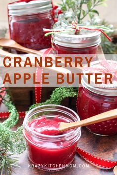 homemade cranberry apple butter in mason jars