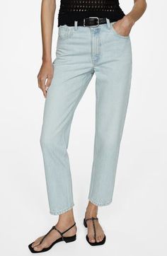 Refresh your wardrobe with light-wash, nonstretch jeans flaunting a high waist and tapered, ankle-grazing legs for a retro 'mom jeans' silhouette. Zip fly with button closure Five-pocket style 100% cotton Machine wash, line dry Imported Light Wash High Rise Mom Fit Cropped Jeans, Light Wash Mom Fit Cropped Jeans, Casual Light Wash Mom Fit Cropped Jeans, High Rise Tapered Cropped Jeans For Spring, Spring High Rise Tapered Cropped Jeans, Spring Cropped Leg Tapered Jeans, Summer Everyday Mom Fit Cropped Jeans, Straight Leg Cropped Jeans In Light Wash For Workwear, Spring Mom Fit Jeans With Tapered Leg