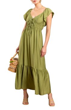 Easily transition from the farmers' market to weekend brunch in this maxi dress styled with shirring. 52 1/2" length Slips on over head Sweetheart neck Short sleeves Lined 70% rayon, 20% nylon, 10% polyester Hand wash, dry flat Imported Concert Looks, Daytime Dresses, Peasant Dress, Top Designer Brands, Style Maxi Dress, Sweaters And Leggings, Comfortable Dress, Sundress, Perfect Dress