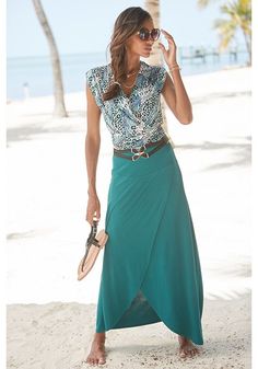 Embrace endless possibilities of chic styling with this wrap-look maxi skirt. Casual Fitted Wrap Skirt With High-low Hem, Relaxed Fit High-low Hem Maxi Skirt For Summer, Spring Beach Wrap Skirt With Tie-side, Teal Maxi Skirt, Turquoise Maxi Dress For Beach Cover-up, Outfit Plan, Chic Top, Size 12, Maxi Skirt