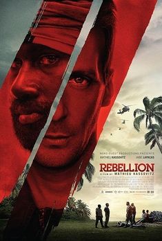 a movie poster for the film rebelliousn with two men standing in front of palm trees