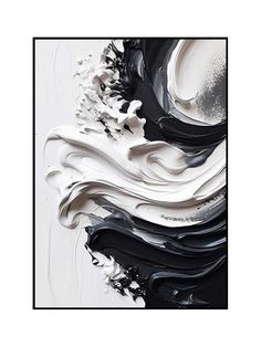 an abstract painting with black and white colors