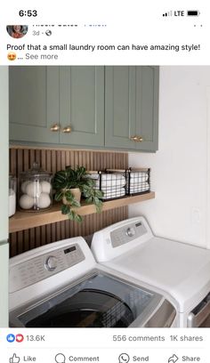 a white washer and dryer sitting next to each other in a laundry room