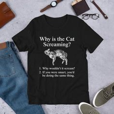 Why Is The Cat Screaming, Funny Meme Shirt, Ironic Shirt, Cat Lover Gift Discover Our Newest Collection Of Stylish And Adaptable T-Shirts (Gildan 5000), Where Fashion Meets Comfort! Available In A Wide Range Of Sizes From S To 3xl And Lively Color Choices Including Black, White, Sand, Green, Sport Grey, Red, Navy, And More, Ensuring There's Something For Everyone. Carefully Crafted With Premium Materials, Our T-Shirts Offer A Luxurious Feel And A Snug Fit That Lasts All Day. Engineered To Withst Screaming Funny, Cat Screaming, Black Labs Dogs, Oddly Specific, Silly Shirt, Iron Shirt, Champion Shirt, Cat Lover Gift, Funny Meme