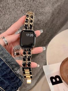 1pc Premium Fashion Black & Gold Metal Splice Leather Double Chain Band Strap, Compatible With Apple Watch 38mm/40mm/41mm/42mm/44mm/45mm/49mm, Compatible With Apple Watch Series Ultra/SE/S9/8/7/6/5/4/3/2/1, Unisex Design For Year-Round Use Gold    PU Leather  Watch Accessories   Watch Accessories & Tools, size features are:Bust: ,Length: ,Sleeve Length: Womens Wide Leg Pants, Apple Watch 38mm, Watch Accessories, Double Chain, Fashion Black, Apple Watch Series, Metal Bands, Unisex Design, Accessories Watches