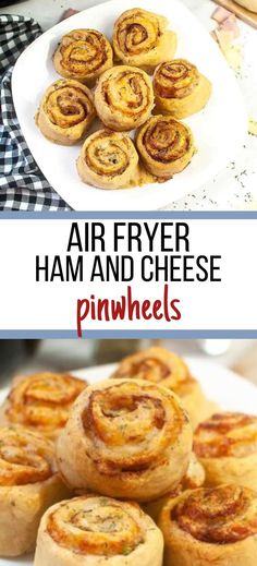 some food that is on a plate and in the process of being made with ham and cheese pinwheels