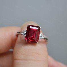 2ct Emerald Cut Lab Ruby Ring/ruby Engagement Ring/anniversary - Etsy Ruby Ring Simple, Princess Cut Sapphire Ring, Quincenera Dresses, Ruby Wedding Rings, Ruby Ring Gold, Future Engagement Rings, Ring Ruby, Topaz Engagement Ring, Ruby Engagement Ring