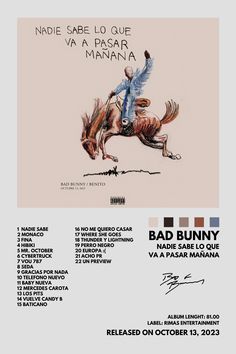 a poster with an image of a man riding a horse and the words bad bunny on it