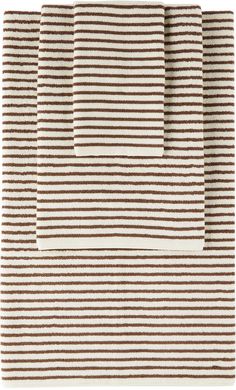 four pieces of brown and white striped fabric