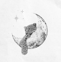 a drawing of a leopard sitting on the moon