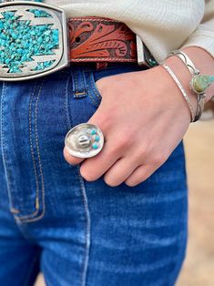 Sterling Silver, Navajo, Cowboy Hat, Authentic Turquoise, size 7 ring. Small Business. Woman Owned Boutique. Silver Cowboy Hat, Hat Displays, Gallup New Mexico, Cowboy Hat Design, Navajo Ring, Hat Display, Navajo Rings, Hat Design, Western Theme