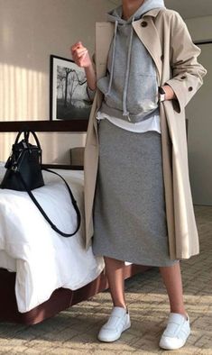 Linen Winter Outfits, Rok Outfit, Mode Boho, Winter Fashion Outfits, Gray Dress, Look Fashion