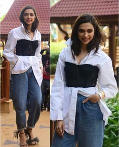 Black Shirt Outfits, Oversized Shirt Outfit, Oversized White Shirt, White Shirt Outfits, White Shirts Women, Fashion Hacks Clothes, Deepika Padukone