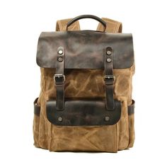 3 Colors Waxed Genuine Leather Backpack Large Capacity-Canvas and Leather Backpack-Innovato Design-Khaki-Innovato Design Canvas Stitching, Cool Backpacks For Men, Wax Canvas, Waxed Canvas Backpack, Waterproof Laptop Backpack, Waxed Canvas Bag, Computer Backpack, Waterproof Bags, Backpack Bag