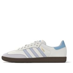 The adidas Samba OG White Halo Blue is a classic silhouette updated with a fresh colorway. Featuring a white leather upper with light blue accents, this shoe boasts a sleek design and comfortable fit. The gum sole adds a unique touch, while the suede toe overlays provide durability. Light Blue Sambas, Adidas Samba Og White, Bday Wishlist, Adidas Sambas, Preppy Shoes, Adidas Samba Og, Adidas Shoes Women, 2024 Christmas, Cute Preppy Outfits