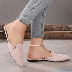 Orcajump - Stylish Pointed-Toe Slip-On Sandals: Comfortable and Trendy Flat Half-Slippers for Outdoor Use Half Slippers, Trendy Flats, Sandals Comfortable, Shoe Sole, Slip On Sandal, Slippers, Slip On, Sandals, Leather