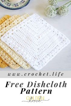 three crocheted dishcloths sitting on top of a table