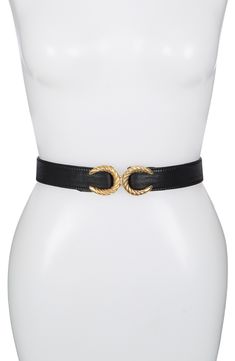 A hook-and-eye, rope texture buckle adds a unique touch to this leather belt. 1" width Rope texture logo plaque buckle Hook-and-eye closure Metal/leather Made in Italy Rope Texture, Texture Logo, Modest Fashion Outfits, Black Belt, Suspenders, Modest Fashion, Leather Belt, Nordstrom Rack, Nordstrom