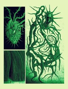 an image of some strange things in green and black